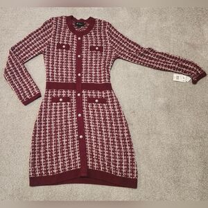 BCX Burgundy Knit Dress with Pearl Button Accents